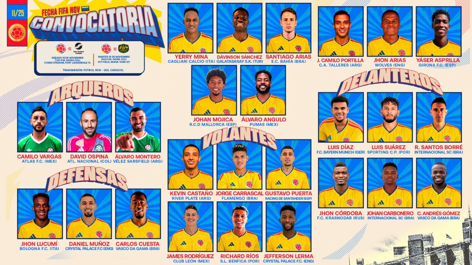 Convocatoria de la Selección Colombia de Mayores: amistosos internacionales de noviembre - 2025
